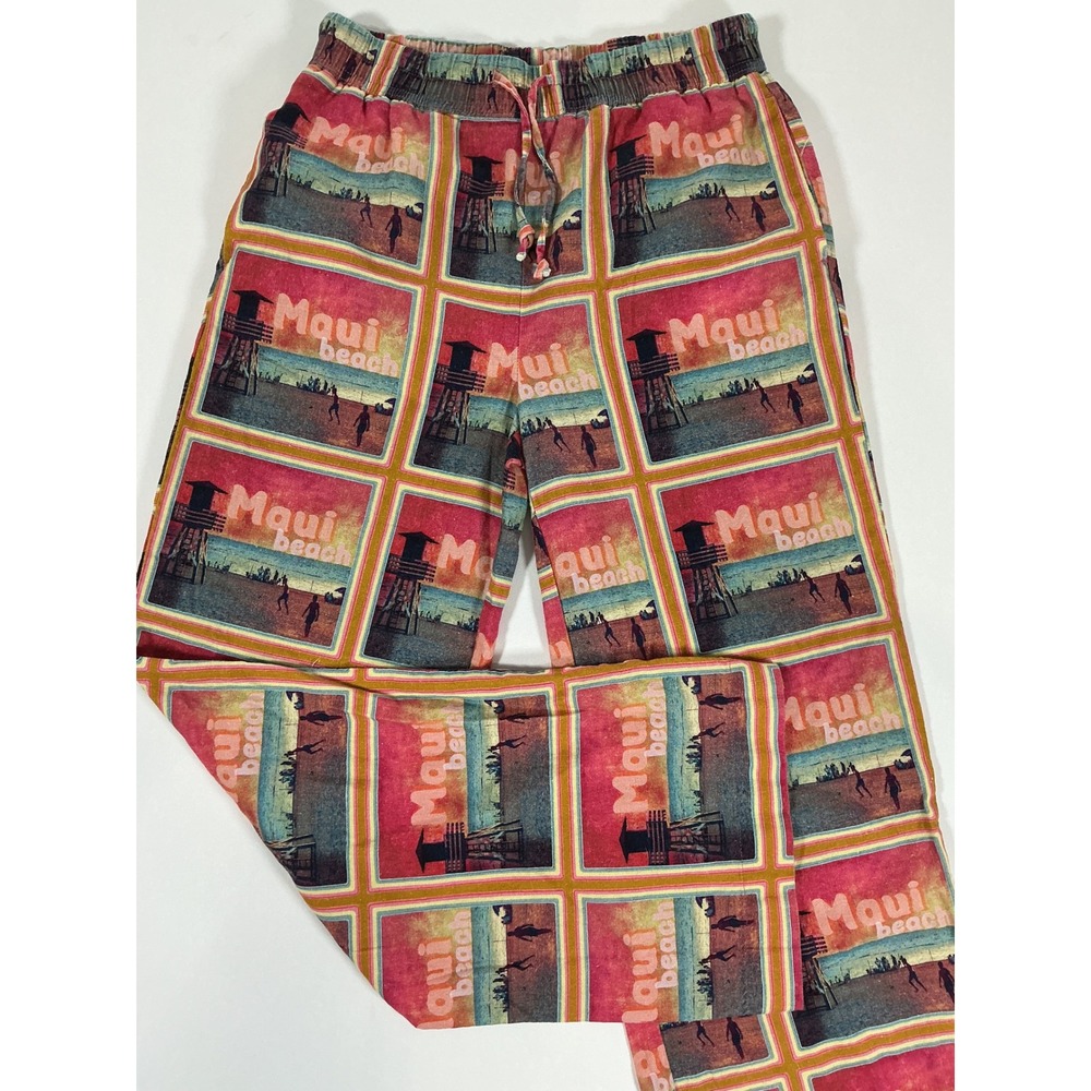C&C California Maui Beach Linen Blend Wide Leg Pants Tropical Retro Size XS